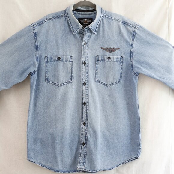 Mens Vintage Genuine Harley Davidson Long Sleeve Button Down Denim Size Large - Picture 3 of 7